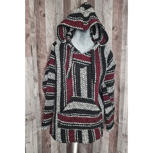 EARTH RAGZ Baja Mexican Pull Over HOODIE Rag Size Med Cotton VINTAGE Gift - Picture 1 of 7